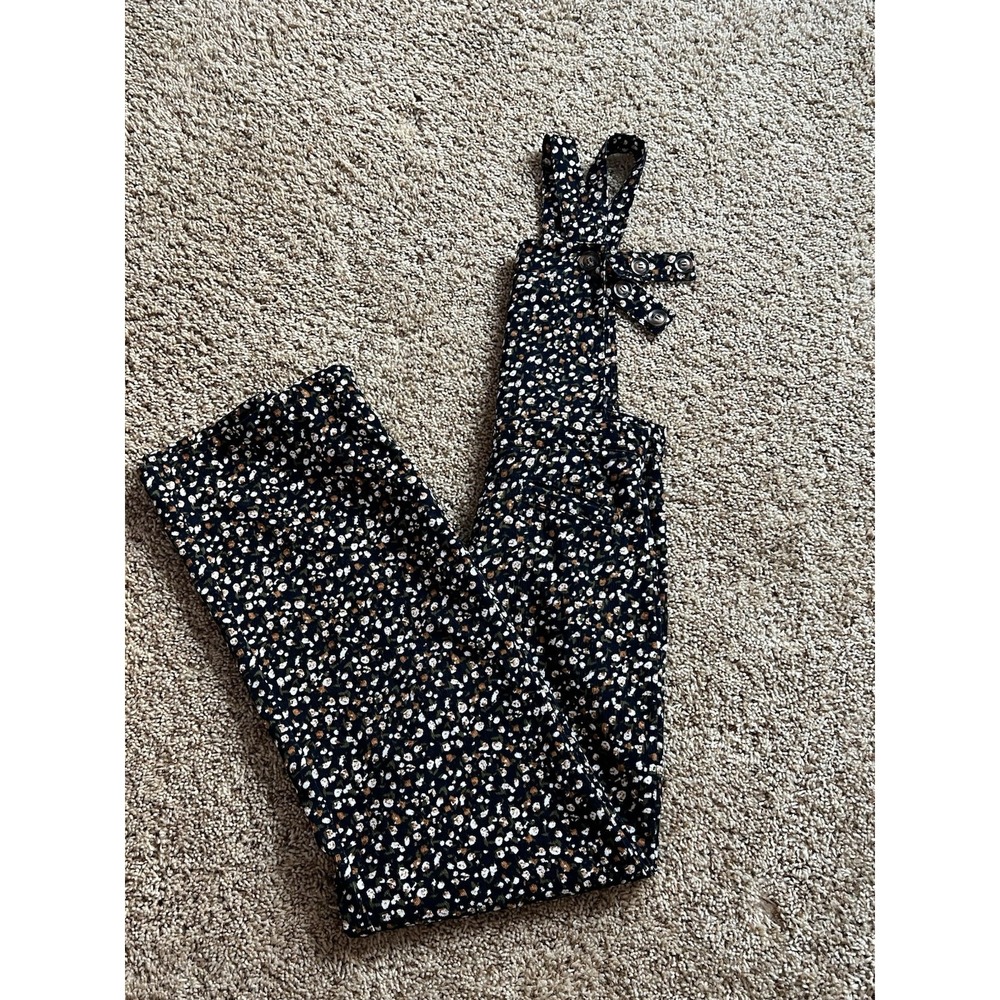 Saint Geraldine Women's Floral Print Corduroy Overalls Size Small Black - Picture 2 of 8